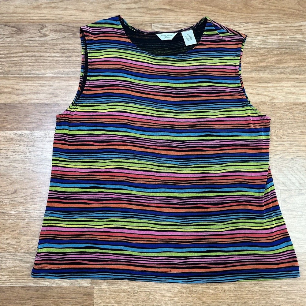 Laura Ashley Sleeveless Blouse Multi-Color Striped Lined Women's‎ Petite Large